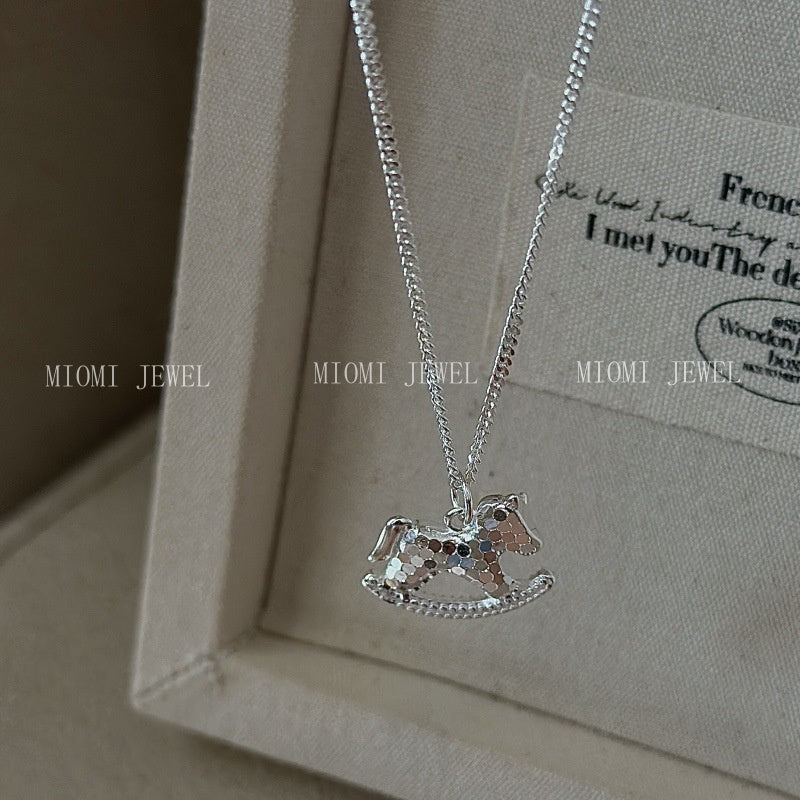 S925 Sterling Silver Korean Version Niche Design Retro CNC Pony Necklace Korean Style Fashionable Simple Collarbone Chain Wholesale