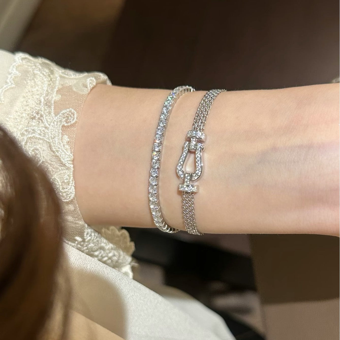 S925 Sterling Silver High Carbon Diamond Light Luxury Style Horseshoe Buckle Watch Chain Bracelet Elegant Fashion High-end Style Niche Design