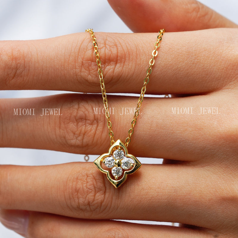 Four-leaf Clover Pendant for Women, 14K Gold Plated, 925 Sterling Silver, Moissanite Necklace, Specially for Dropshipping