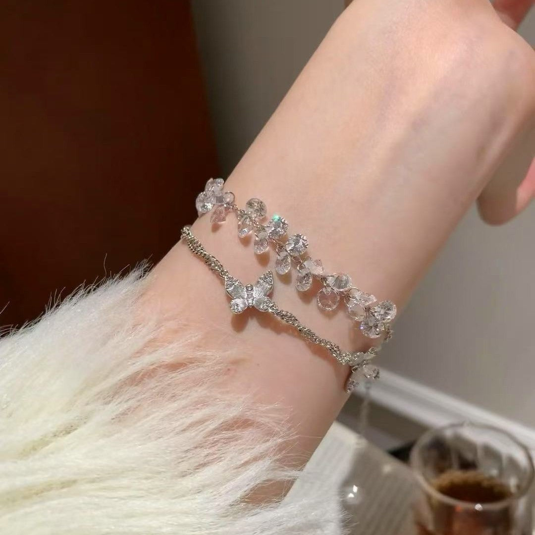 S925 Silver Brushed Butterfly Bracelet French Vintage Style Light Luxury Elegant Socialite High-end Bracelet