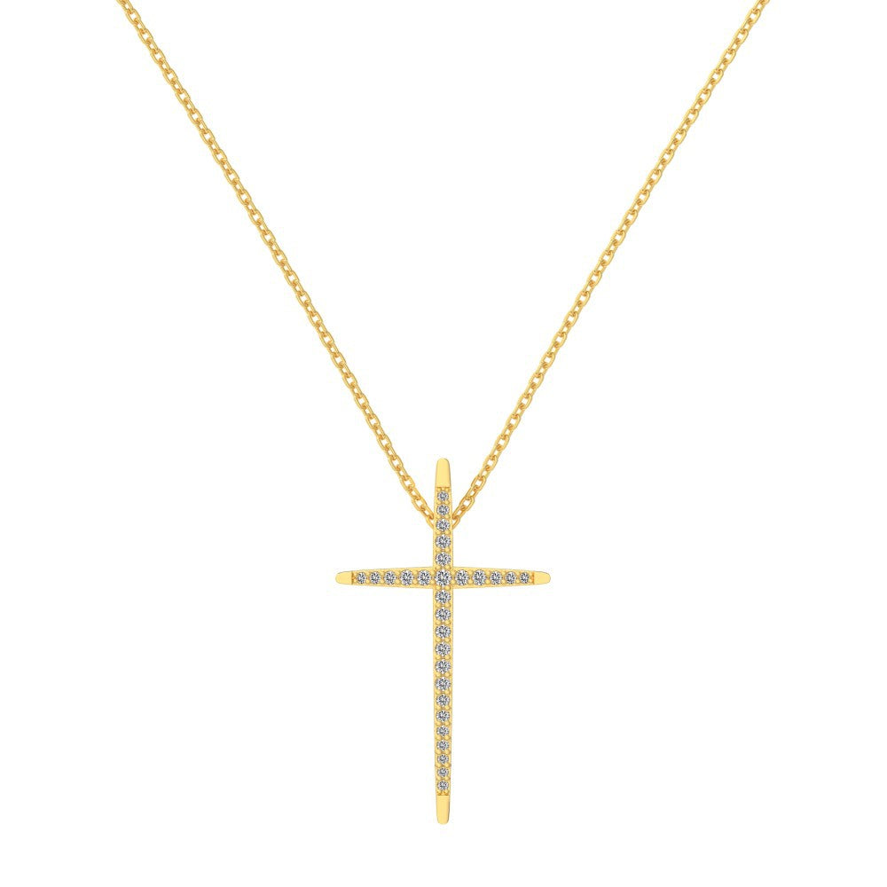 Silver S925 White Round Zircon Inlaid Cross Shape Simple Minimalist Unisex Fashion Versatile Design Necklace