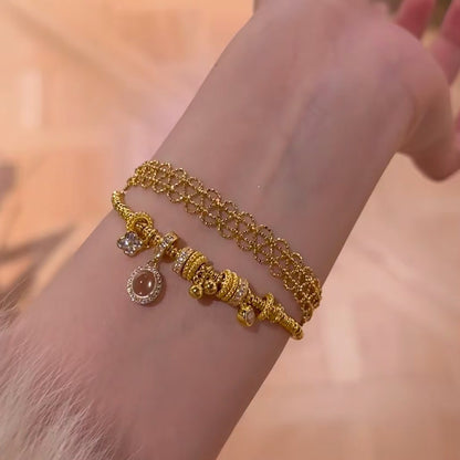 S925 Sterling Silver Dragon Heart Style Water Foam Jade Coiled Bracelet Vintage Fashion Niche Design Versatile High-end Feel Bracelet