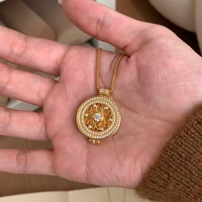 Traditional Compass Inlaid with Diamonds Pure Silver S925 Gawu Box Compass Manjushri Pure Silver Sweater Necklace