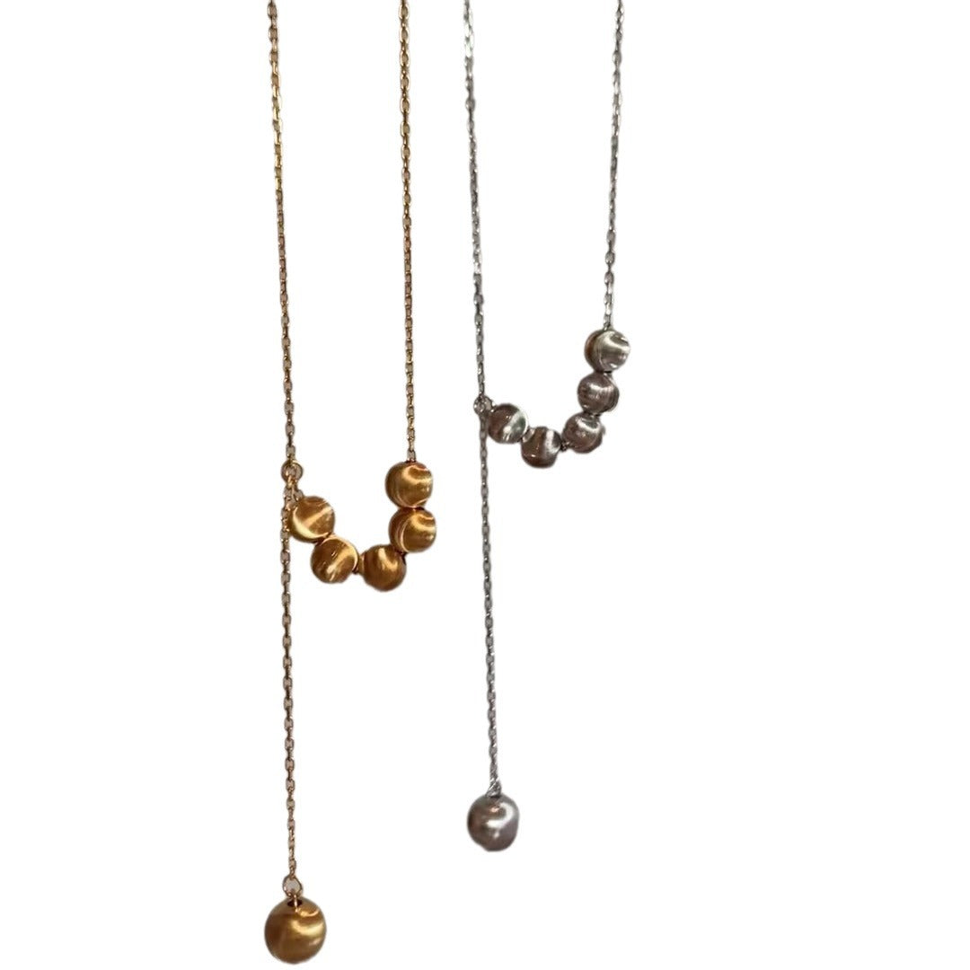 Pure Silver S925 Real Gold Plated Retractable Push-Pull Cat Eye Bead Necklace Light Luxury High-End Exquisite