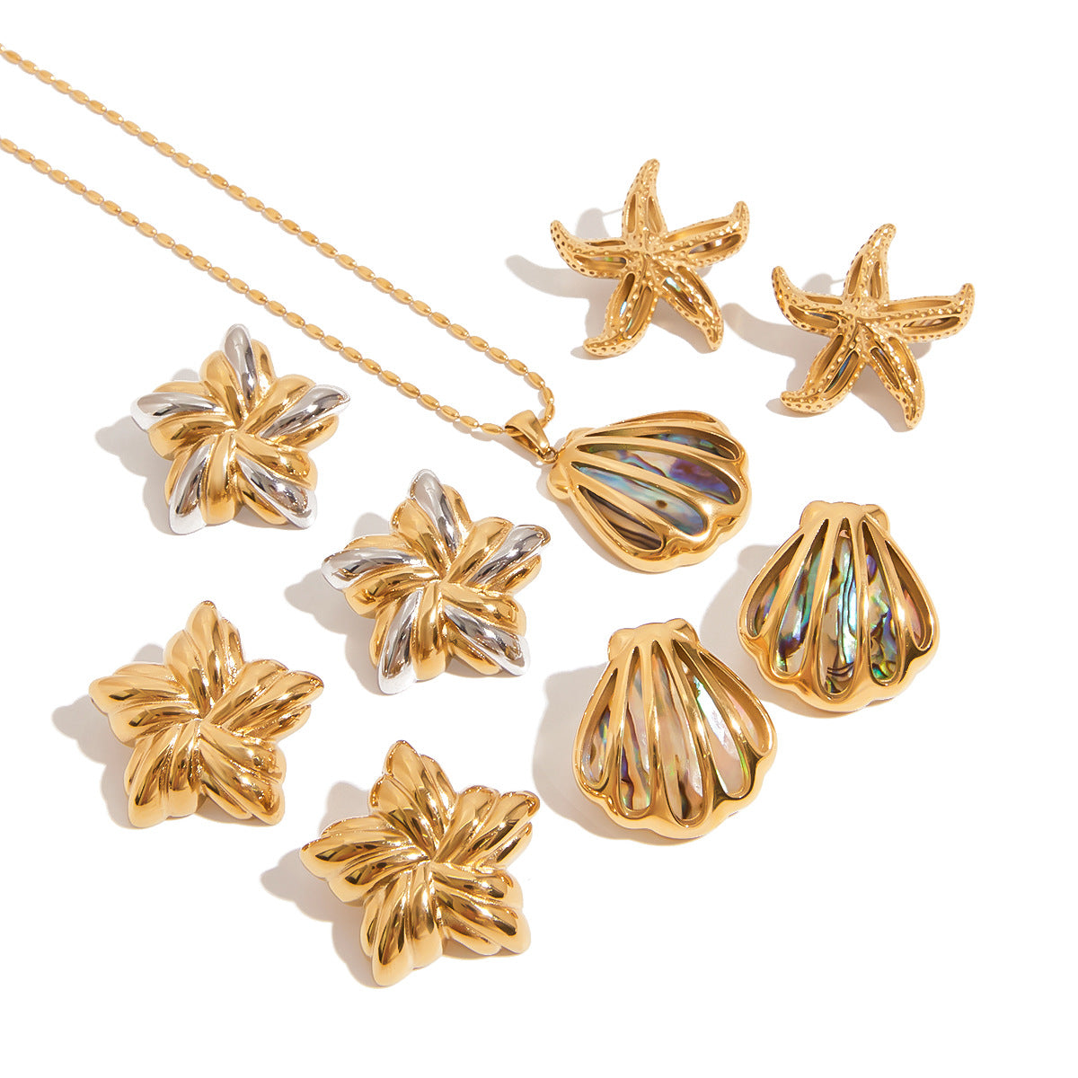 Original Design Abalone Shell Titanium Steel Necklace Light Luxury High-end Earrings Stainless Steel Earrings Jewelry