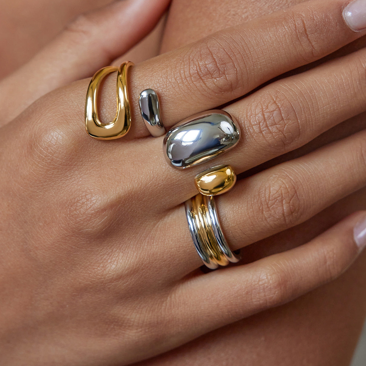 Color Block Ring Titanium Steel Non-Fading Jewelry for Women High-End Feel Popular Stainless Steel Ring