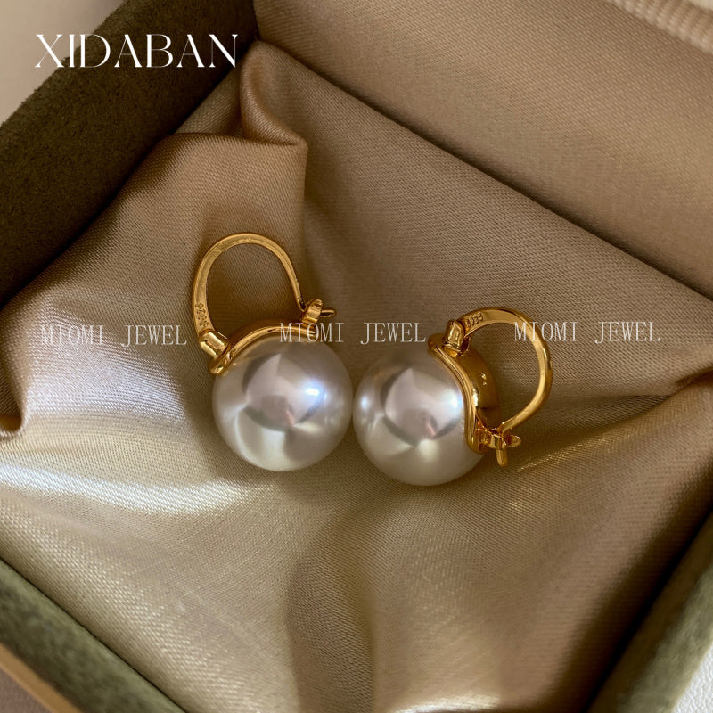 S925 Sterling Silver Dong Qing Same Style Flower Basket Shijia Pearl Earrings for Women Light Luxury High-end Bucket Style Ear Clips Trendy Ear Studs