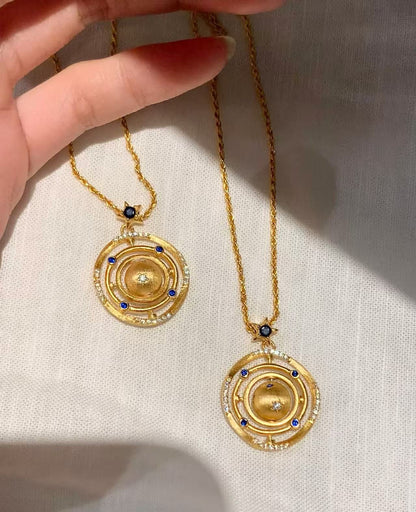 Sterling Silver S925Heavy Craft High-End Brushed Rotating Planet Necklace Niche Design Light Luxury Blue Diamond Star Collarbone Chain