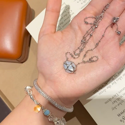 Pure Silver S925 Natural White Shell Pink Shell Lulutong Necklace Light Luxury High-end Feel Elegant Versatile Jewelry Simple Niche