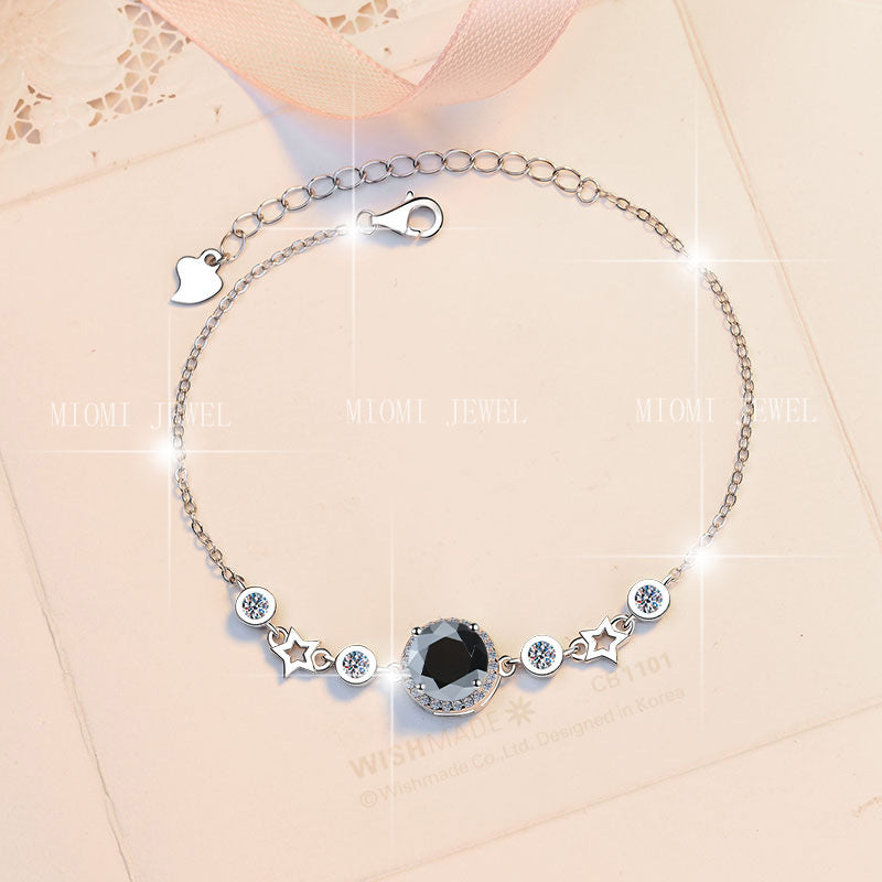 Pure Silver Bracelet Original Fashion Jewelry Simple Round Star Birthstone Jewelry Moissanite Bracelet