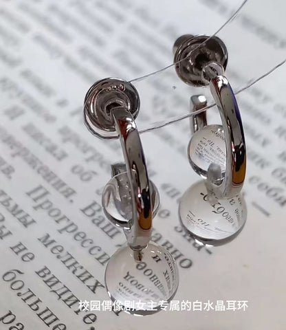 Sterling Silver S925Natural Double A White Crystal Earrings C Simple and Dynamic Geometric Earrings for Women with a Cool and Refreshing Style