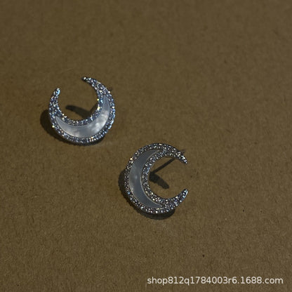 Iris Moon Sea Inlaid Diamond Shell Earrings for Women, Pure Silver Simple Minimalist Style Earrings, 2025 Trend