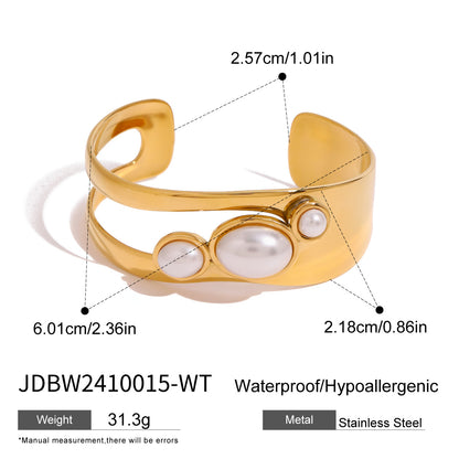 Stainless Steel Hollow Pearl Bracelet High Version Natural Stone Open Bangle Titanium Steel Jewelry
