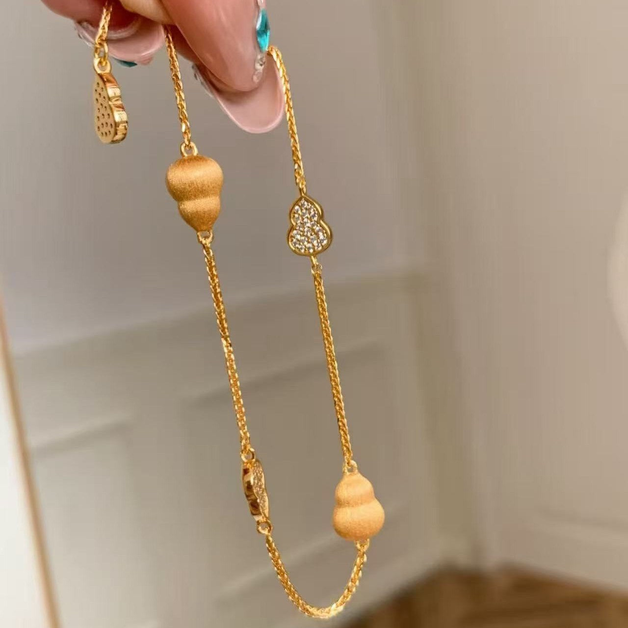 Pure Silver S925 New Chinese Style Fulu Brushed Diamond Inlaid Craft Gourd Bracelet Fashion High-end Versatile Light Luxury Niche