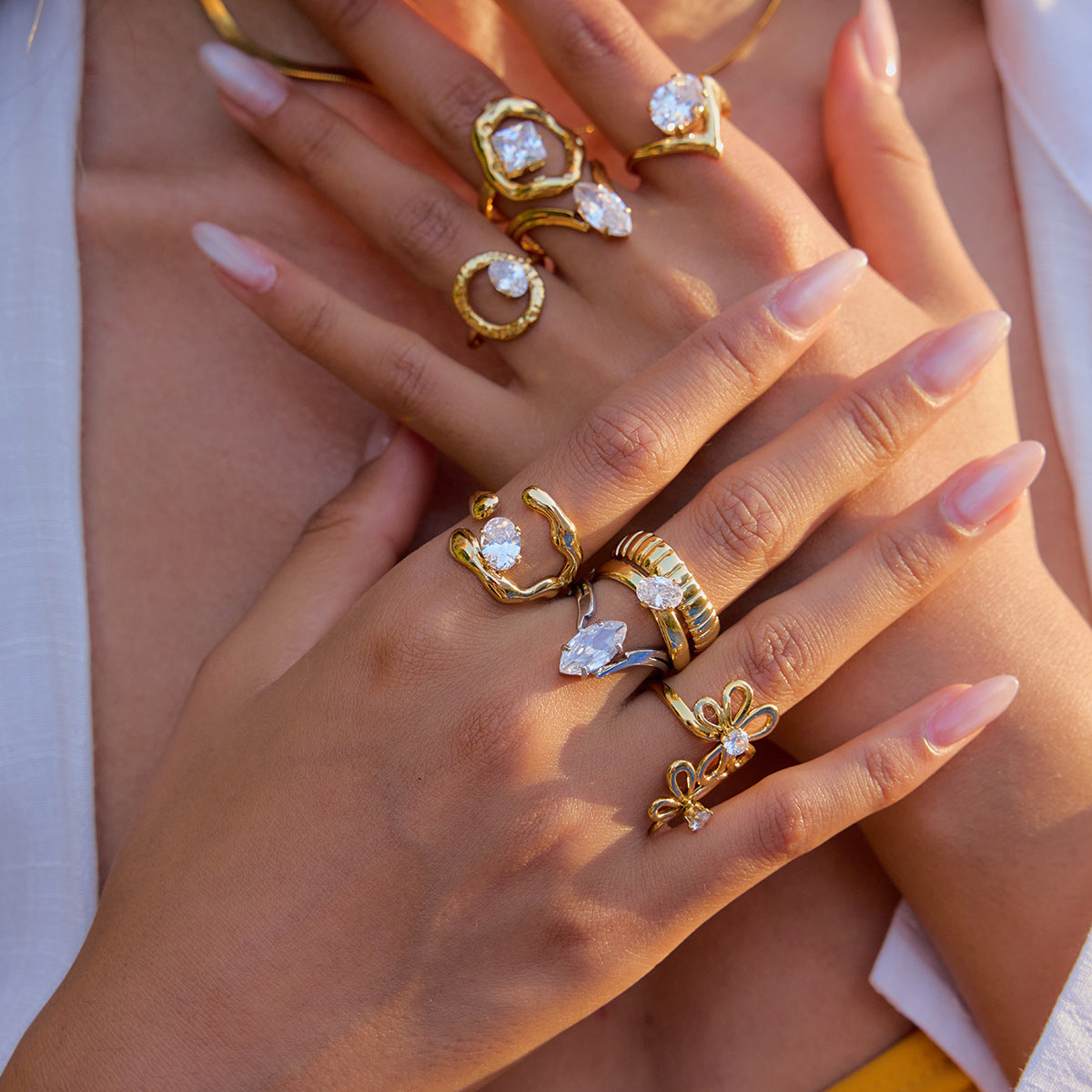 Zircon Ring Titanium Steel Non-Fading Jewelry for Women Light Luxury High-End Feel Ring Stainless Steel Jewelry