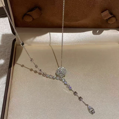 S925 Sterling Silver High Carbon Diamond Light Luxury Camellia Necklace High-end Elegant Versatile Jewelry