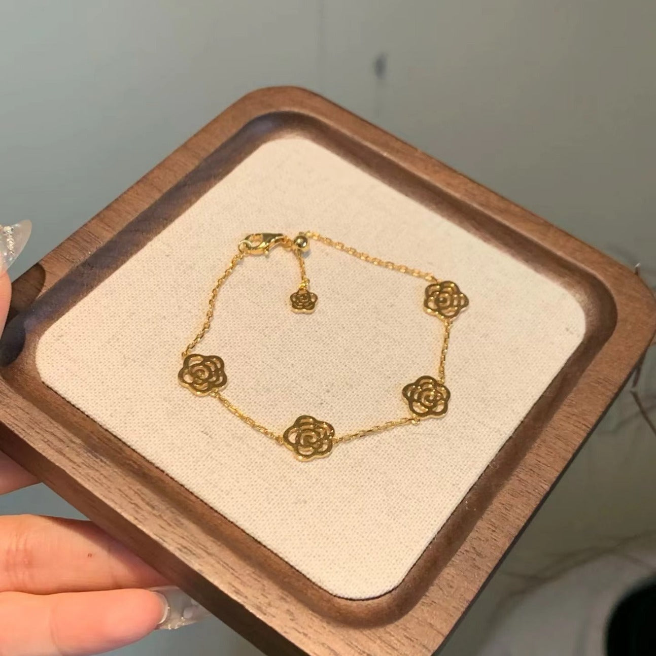 Vintage Style Pure Silver S925 Real Gold Plated Chanel Style Rose Flower Bracelet Push-Pull Adjustable Bracelet Necklace