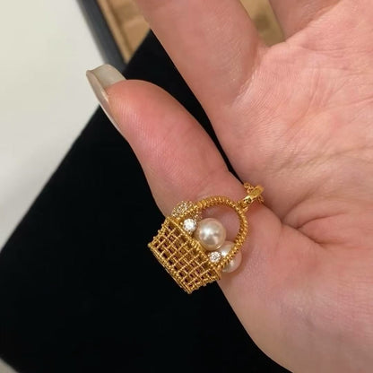 Flower Basket Pearl Necklace Three-Dimensional Woven Basket Niche Design Light Luxury High-End Versatile Style Necklace for Women