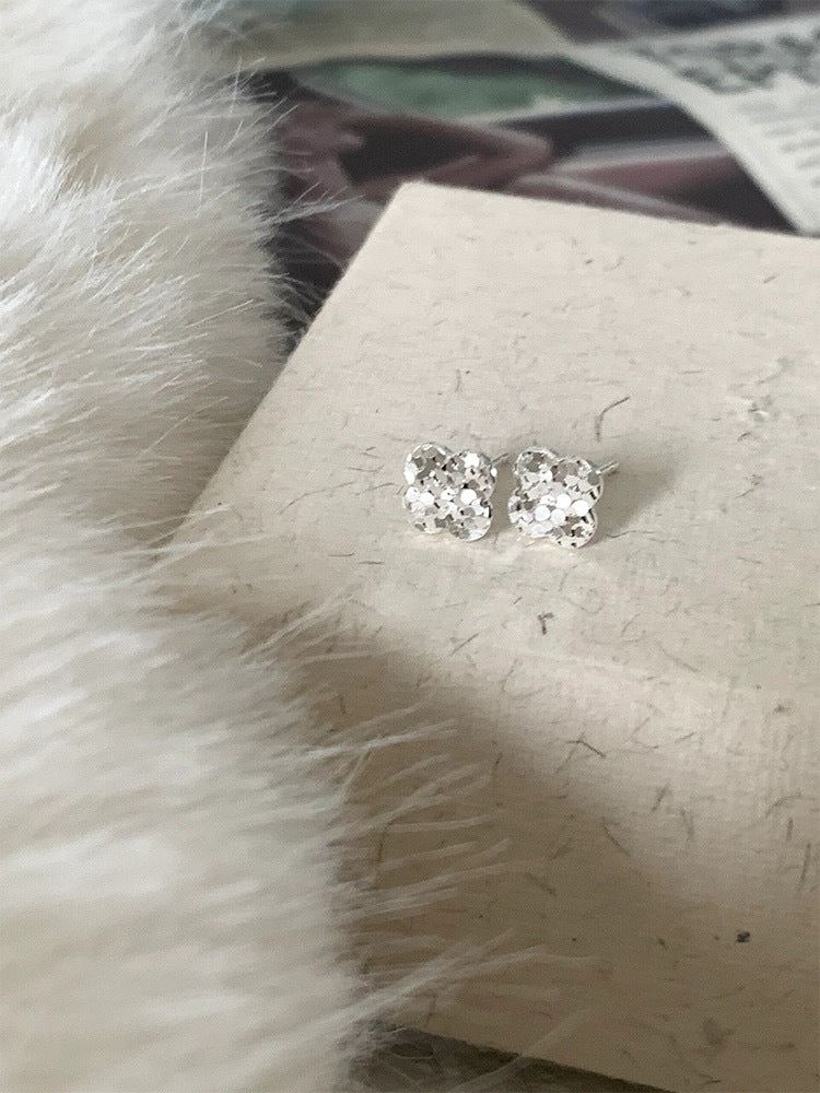 Sterling Silver s925Shining Dragon Scale Crushed Ice CNC Craft Lucky Four-Leaf Clover Earrings for Women New Hot-Selling High-End Earrings