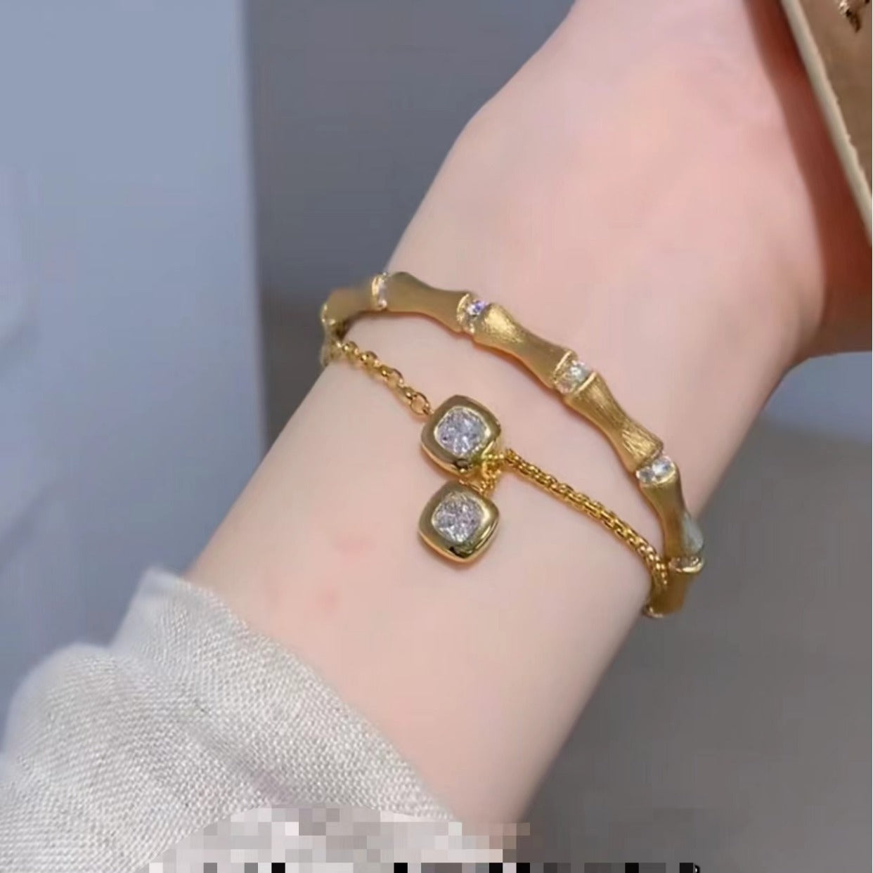 Pure Silver S925 Heavy Craft Small Sugar Cube Adjustable Bracelet High Carbon Diamond Light Luxury Style High-end Jewelry