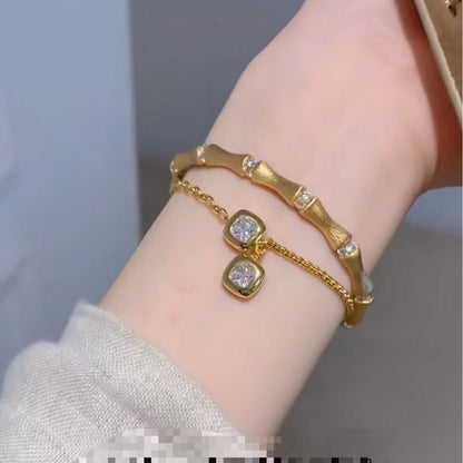 Pure Silver S925 Heavy Craft Small Sugar Cube Adjustable Bracelet High Carbon Diamond Light Luxury Style High-end Jewelry