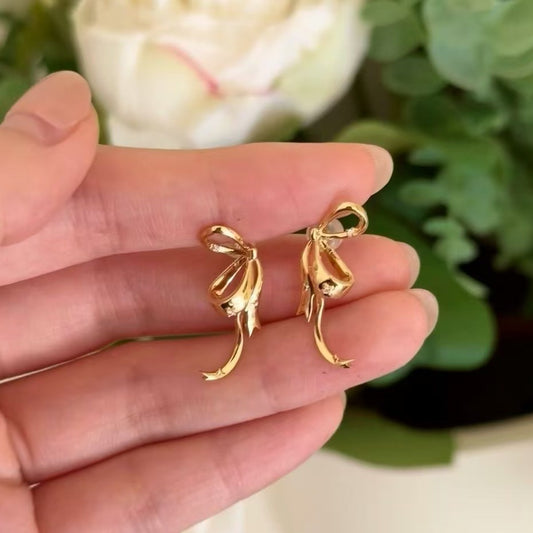 Pure Silver S925 Runaway Princess Bow High Carbon Diamond Earrings Elegant Niche High-end Ear Jewelry