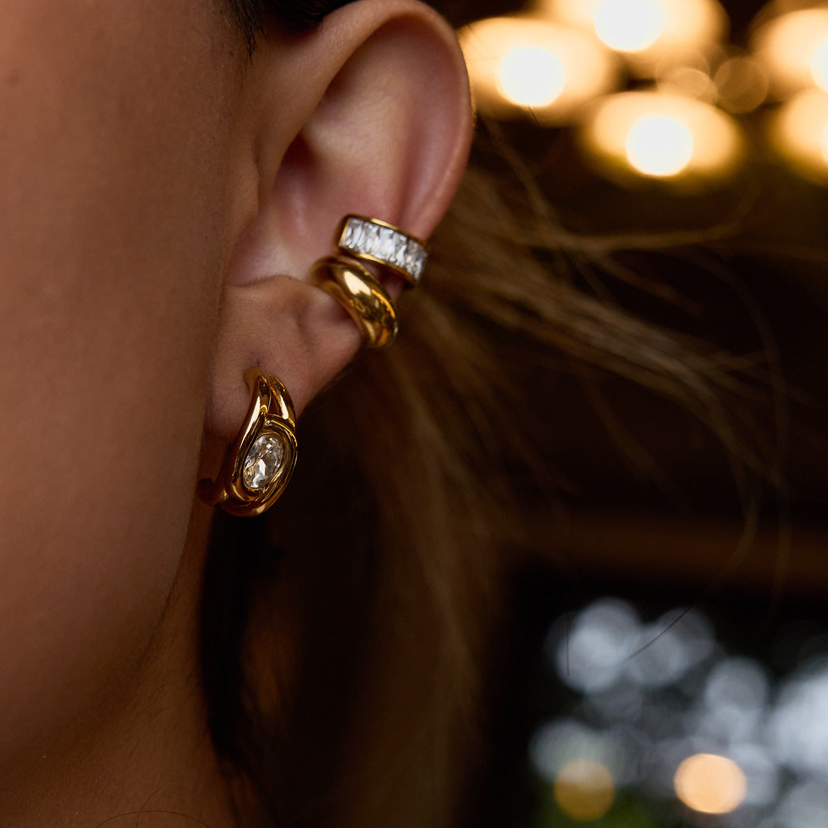 Stainless Steel Earrings Light Luxury High-end Earrings Zircon Earrings Women's Non-fading Titanium Steel Jewelry