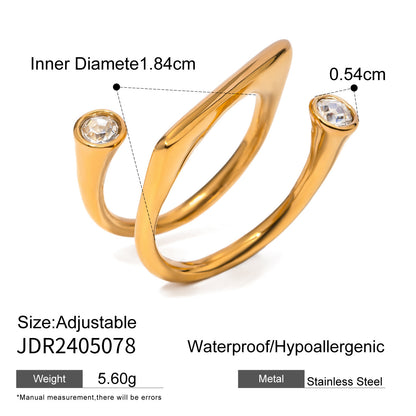 18k Gold Stainless Steel Zircon Open Ring High-end Ins Style Titanium Steel Jewelry Rings