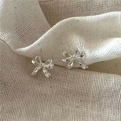 S925 Sterling Silver Exquisite Bowknot Earrings for Women Simple Ins Style Petite Elegant Ear Jewelry