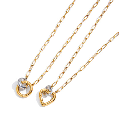 DIY Ring Buckle Titanium Steel Heart Necklace Accessories for Women, Light Luxury High-end Clavicle Chain Stainless Steel Jewelry