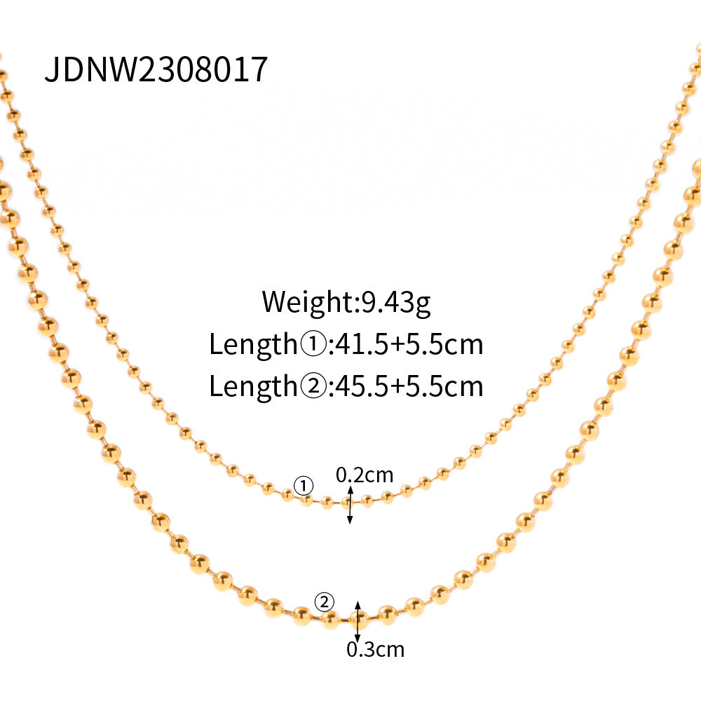 2023 New Necklace Stainless Steel Elegant 18k Gold Stainless Steel Large Round Beads Small Round Beads Double Layer Necklace Jewelry