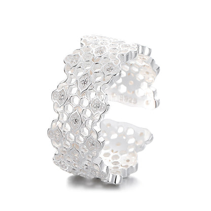 S925 Sterling Silver Irregular Hollow Diamond Ring for Women, Light Luxury, Elegant Commuting, Niche Versatile Ins Lace Ring