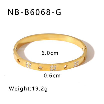 Hot-Selling Zircon Heart-Shaped Quadrilateral Geometric White Zircon Green Zircon Titanium Steel Real Gold Plated Color-Retaining Jewelry Bracelet