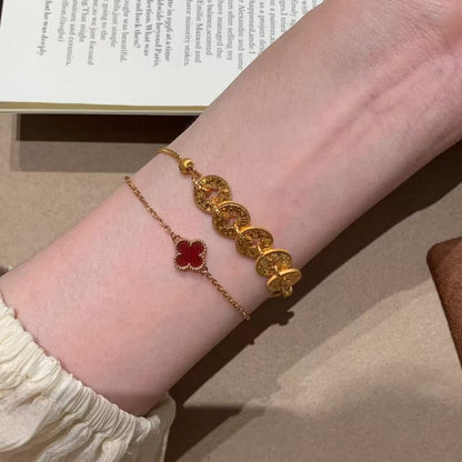 Pure Silver S925 CNC Craft Ice Five Emperors Coin Bracelet Light Luxury Exquisite Sparkling Elegant Versatile