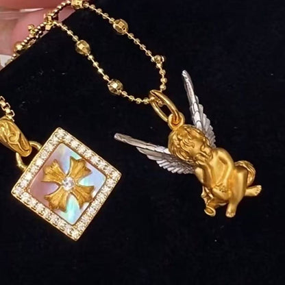 Pure Silver S925 French Ballet Little Angel Necklace Vintage Fashionable Versatile Choker Sweater Chain