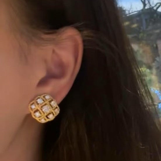 925 Silver Brushed Rhombus Earrings Vintage Light Luxury High-end Elegant Stud Earrings