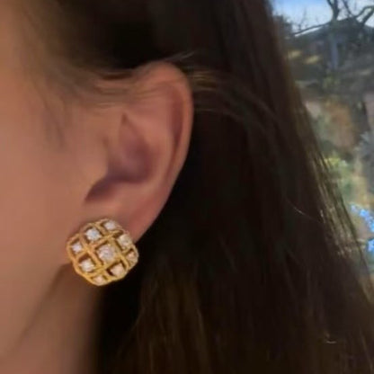 925 Silver Brushed Rhombus Earrings Vintage Light Luxury High-end Elegant Stud Earrings