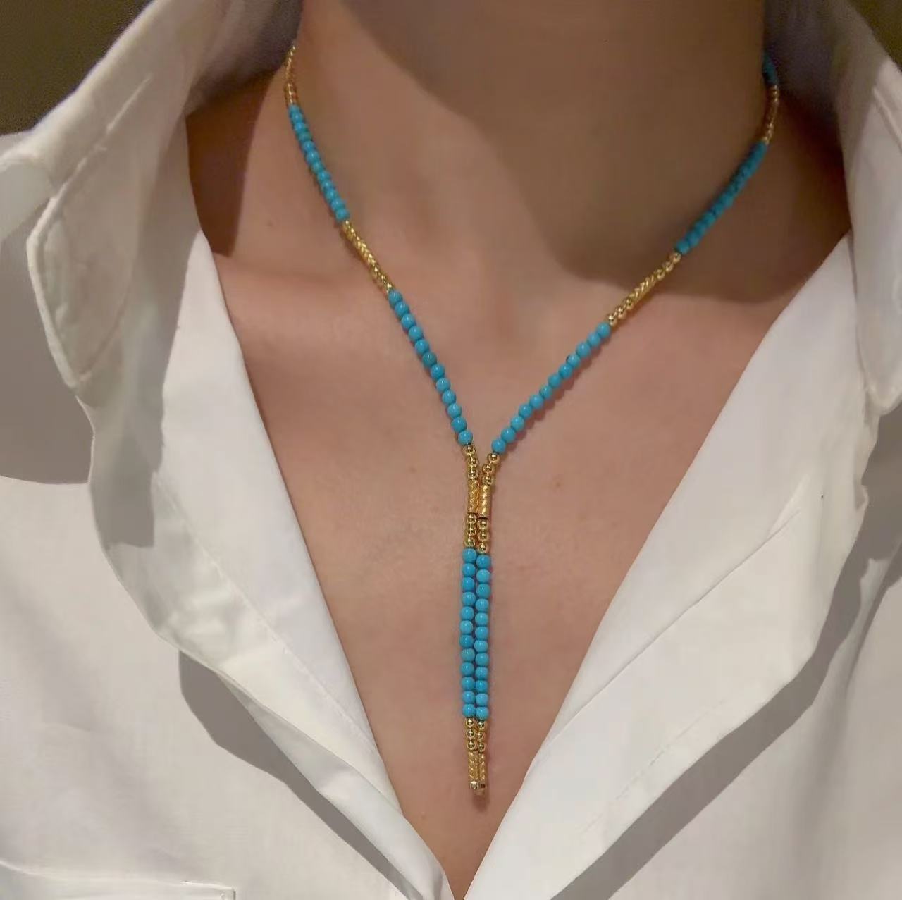 Pure Silver S925 New Chinese Style Magnetic Blue Pine Multi-Way Necklace Niche Design Light Luxury High-End Versatile Collarbone Chain