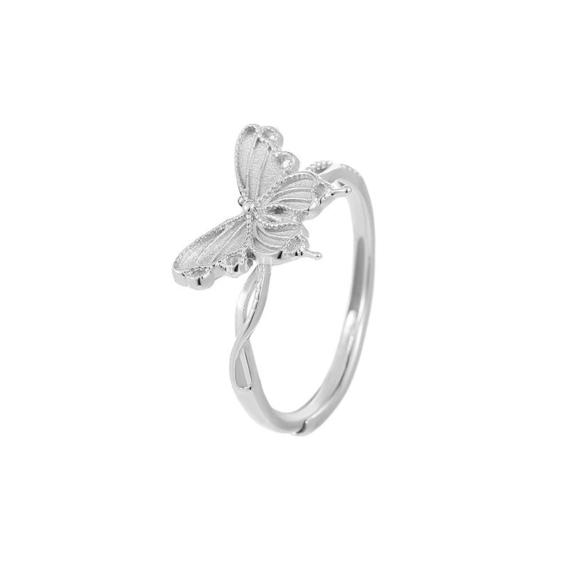 Banyan Tree S999 Pure Silver Summer Forest Style Butterfly Ring for Women High-end Elegant Hot-selling Index Finger Ring Pure Silver Gift
