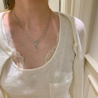 Pure Silver S925 Ballet Lace Natural Double A Necklace White Crystal Sweater Chain Fashion Light Luxury High-end Ins Style