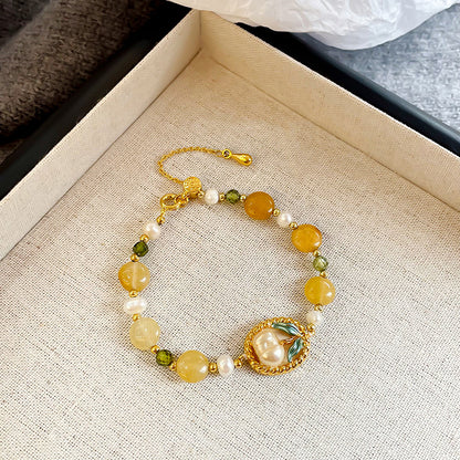 NALA Nala Dripping Oil Flower Beaded Bracelet Pearl High-end Pearl Bracelet Large Hand Circumference Pure Handmade Bracelet