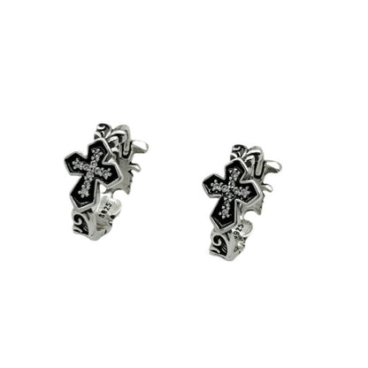925 Sterling Silver Cross Inlaid with Zirconia Personality Trendy Fashion Retro Earrings Niche Versatile Hypoallergenic Stud Earrings