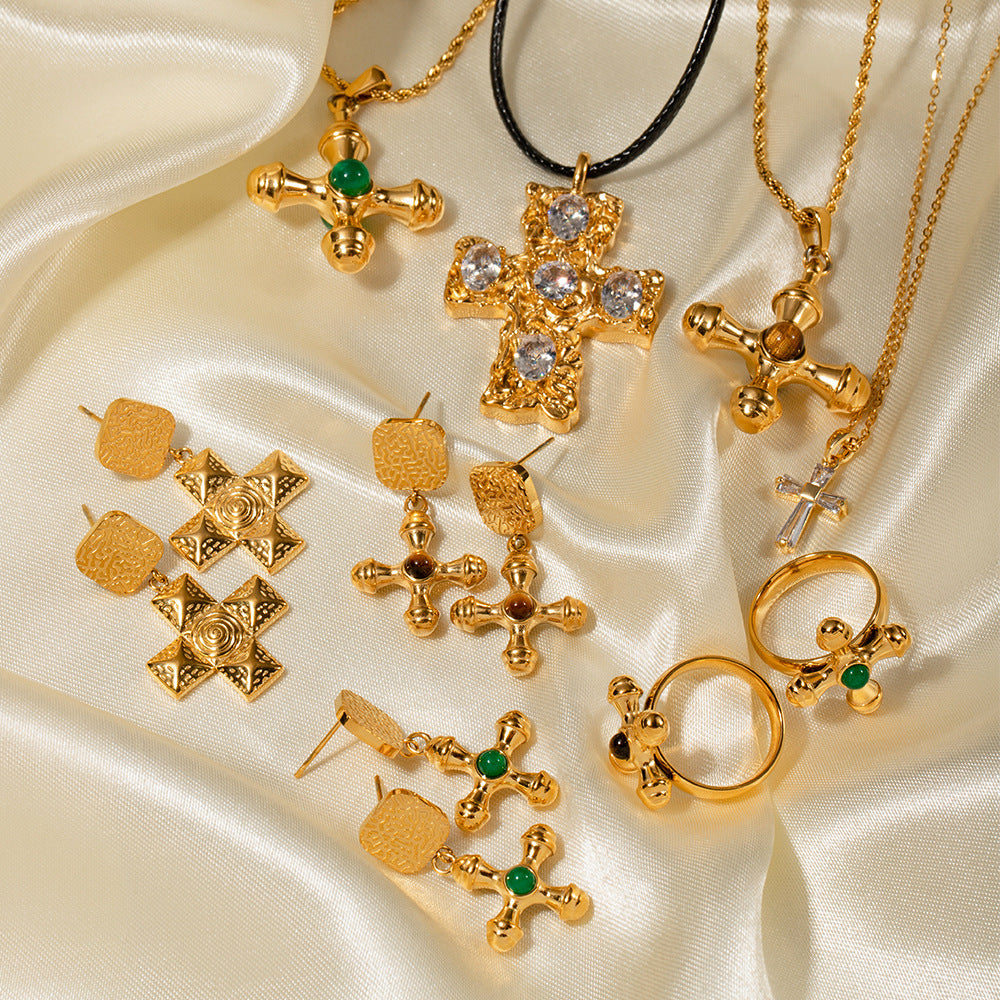 Jewelry INS Trend Necklace 18K Gold Plated Stainless Steel Cross Combination Pendant Necklace for Women