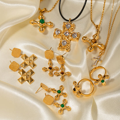 Jewelry INS Trend Necklace 18K Gold Plated Stainless Steel Cross Combination Pendant Necklace for Women