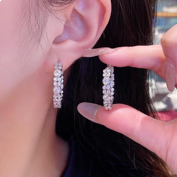 Pure Silver S925 Bubble Diamond Large Hoop Earrings Trendy Light Luxury Single Item Fashionable Personality Earrings Niche Ins Style Versatile
