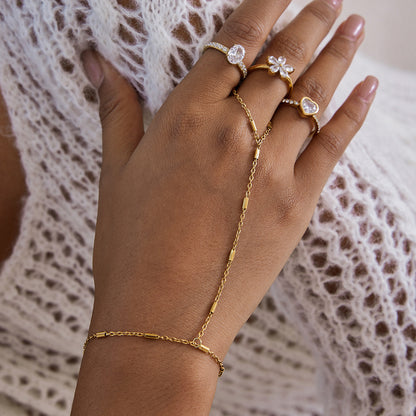 Zircon Ring Titanium Steel Non-Fading Necklace for Women Light Luxury High-End Feel Connected Finger Bracelet Stainless Steel Jewelry