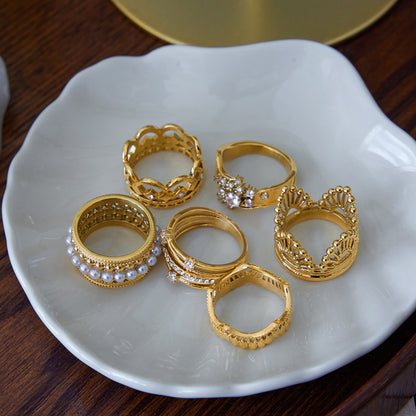 Zircon Titanium Steel Ring Non-Fading Lace Finger Ring Hand Jewelry Stainless Steel Accessories for Women High-End Feel Ring