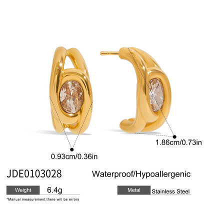 Stainless Steel Earrings Light Luxury High-end Earrings Zircon Earrings Women's Non-fading Titanium Steel Jewelry