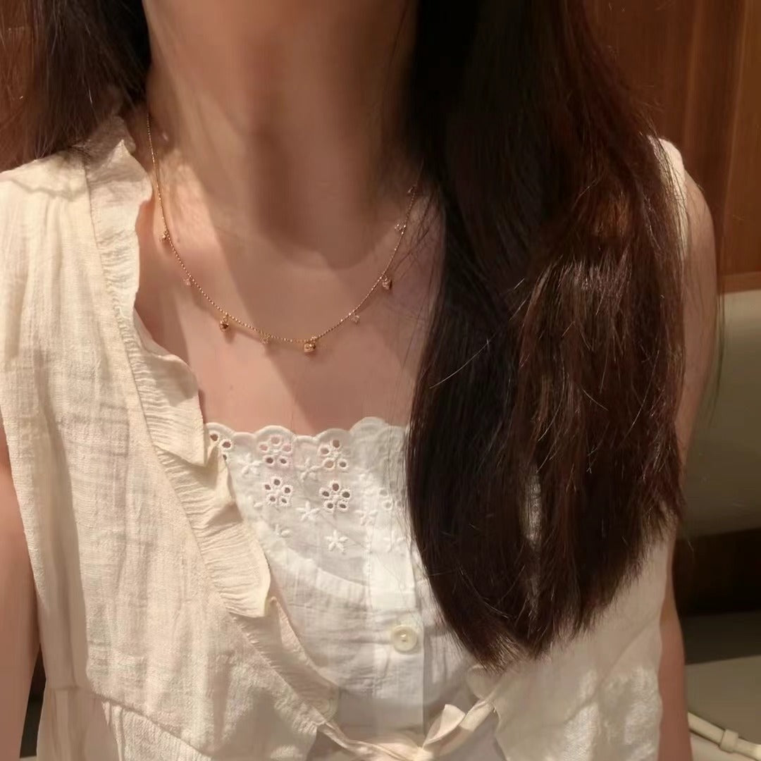 Pure Silver S925 Italian Vintage Brushed Light Luxury High-End Jewelry High Carbon Diamond Heart Collarbone Chain