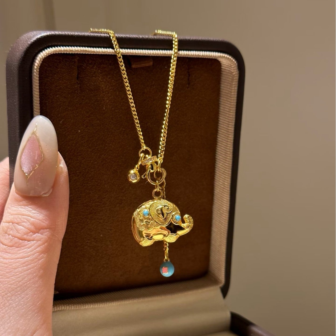 Pure Silver S925 Ethnic National Style Blue Pine Enamel Craft Small Elephant Universal Chain Necklace Lucky Fortune Harvest Necklace